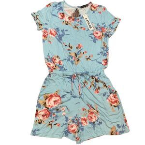 LAINAB Women's Floral Jumpsuit Blue Size S Short Sleeve Summer One-Piece